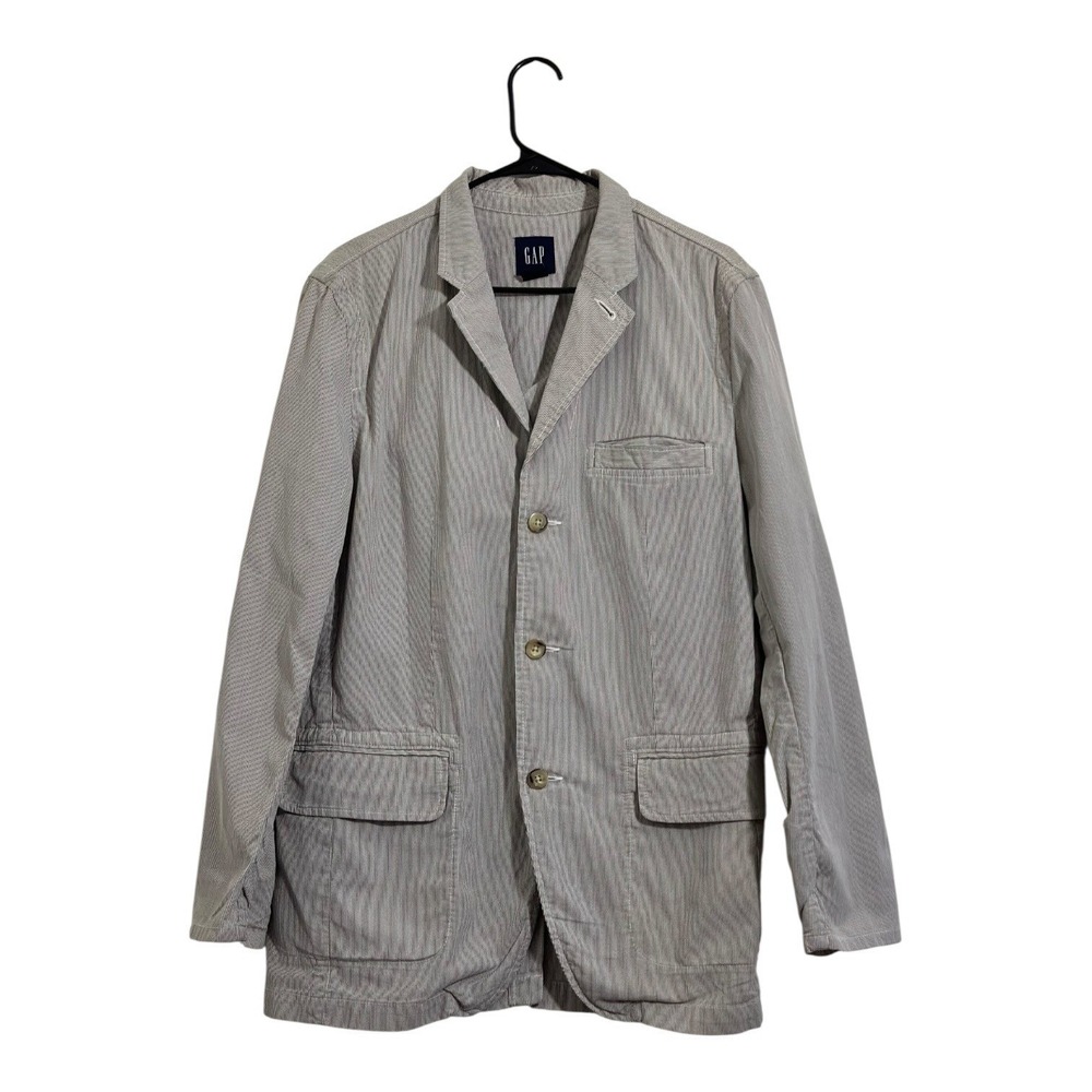Gap‎ Seersucker Blazer White Gray Stripe Preppy Cotton Jacket Women's Size M